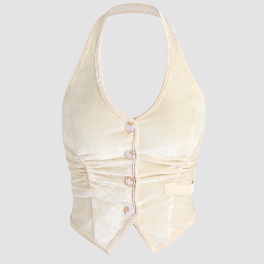 Cider Cream Crushed Velvet Halter Vest